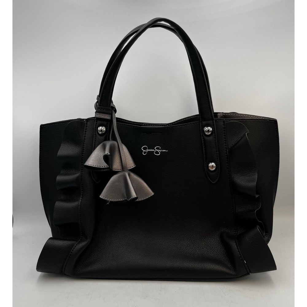 Black And Silver Ruffel Jessica Simpson Handbag Purse Tote See Description